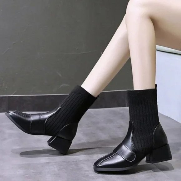 New women's boots square sleeve ankle boots fly woven heel boots - Picture 4 of 7